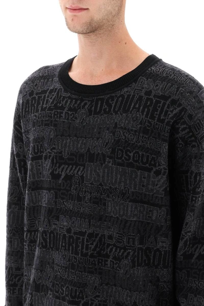 Shop Dsquared2 Wool Sweater With Logo Lettering Motif In Grey