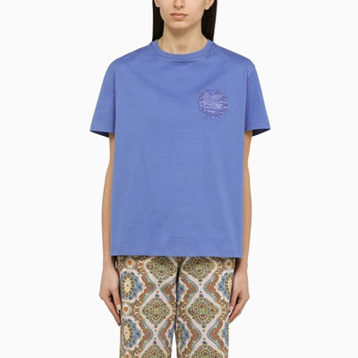 Shop Etro Cornflower-coloured Crew-neck T-shirt With Logo In In Blue