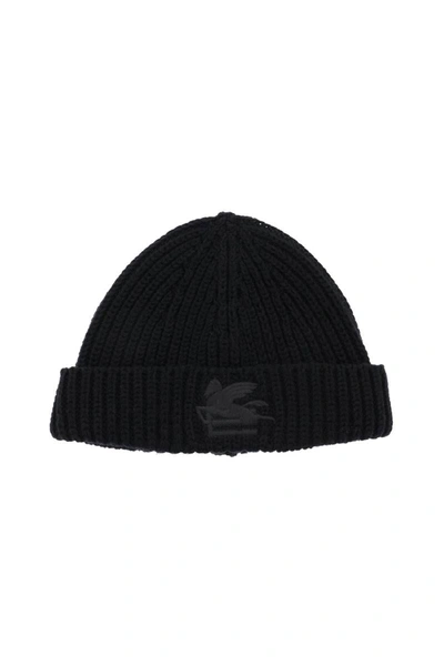 Shop Etro Ribbed Wool Beanie In Black