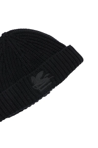 Shop Etro Ribbed Wool Beanie In Black