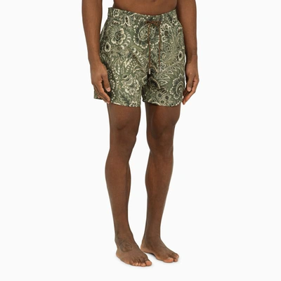 Shop Etro Swim Shorts With Paisley Print In Green
