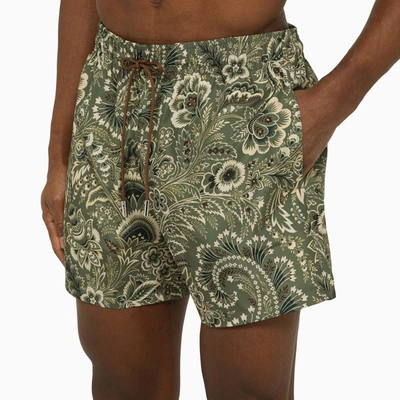 Shop Etro Swim Shorts With Paisley Print In Green