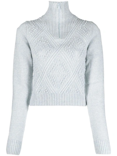 Shop Filippa K Cotton And Wool Blend Zipped Top In Clear Blue