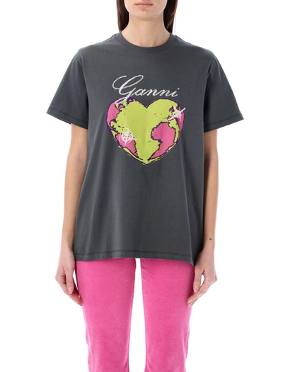 Shop Ganni Heart T-shirt In Ash Black