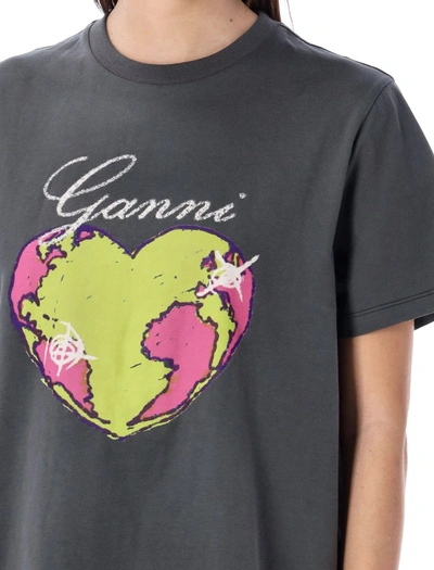 Shop Ganni Heart T-shirt In Ash Black