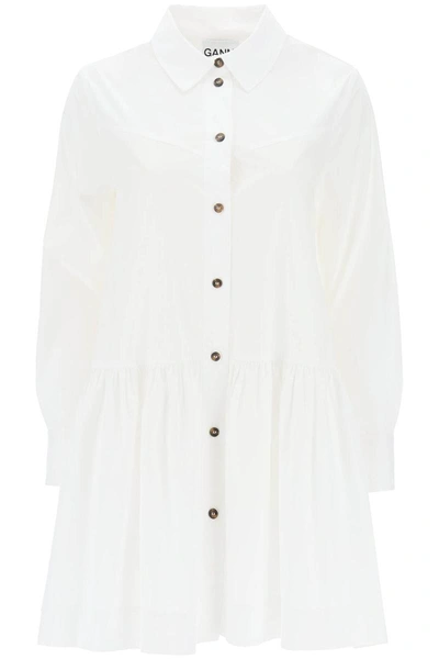 Shop Ganni Mini Shirt Dress In White