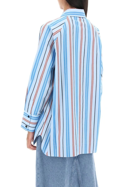 Shop Ganni Oversized Striped Shirt In Blue