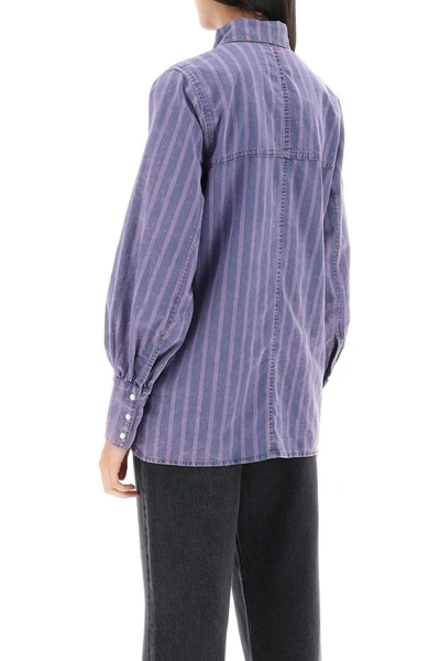 Shop Ganni Striped Denim Shirt In Purple