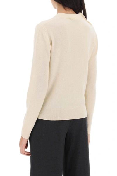 Shop Ganni Sweater With  Butterfly Buttons In Beige