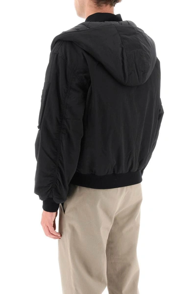 Shop Kenzo Padded Hooded Bomber Jacket In Black