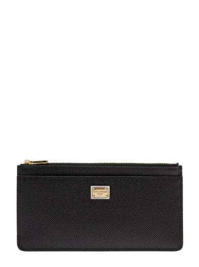 Shop Dolce & Gabbana Large Card Holder With Branded Plate And Zip In Grainy Leather Woman In Black