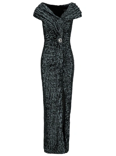 Shop Balmain Long Draped Off-shoulders Sequin Dress In Polyester Woman In Grey
