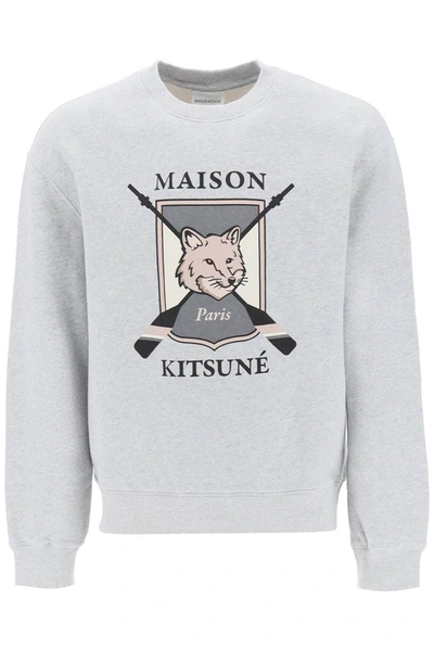 Shop Maison Kitsuné Maison Kitsune College Fox Print Sweatshirt In Grey