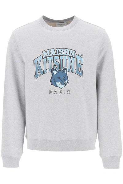 Shop Maison Kitsuné Maison Kitsune Crew-neck Sweatshirt With Campus Fox Print In Grey