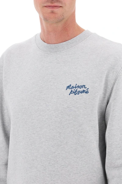 Shop Maison Kitsuné Maison Kitsune Crew-neck Sweatshirt With Logo Lettering In Grey