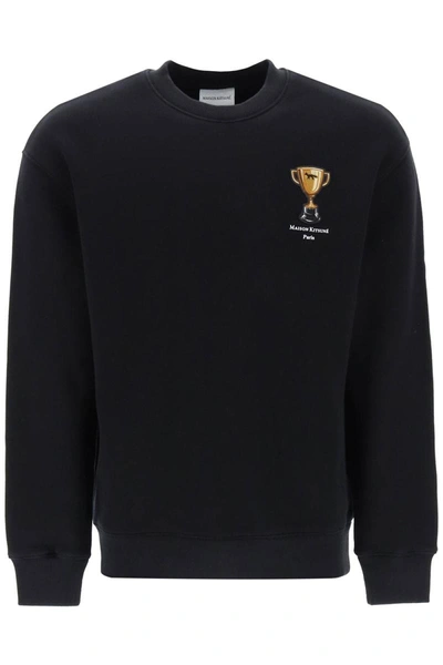 Shop Maison Kitsuné Maison Kitsune Crew-neck Sweatshirt With Trophy Embroidery In Black