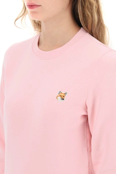 Shop Maison Kitsuné Maison Kitsune Fox Head Crew-neck Sweatshirt In Pink