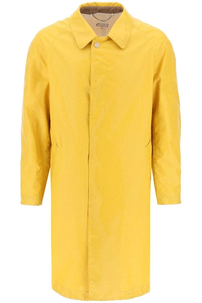 Shop Maison Margiela Trench Coat In Worn-out Effect Coated Cotton In Yellow
