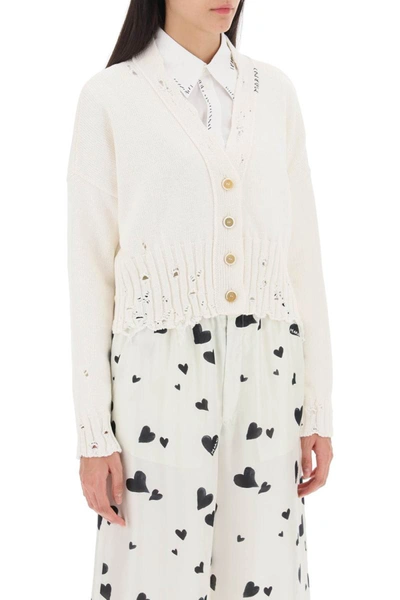 Marni Destroyed-effect Cropped Cardigan In White