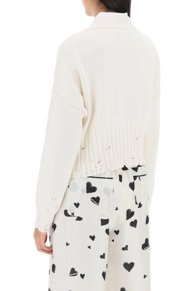 Marni Destroyed-effect Cropped Cardigan In White