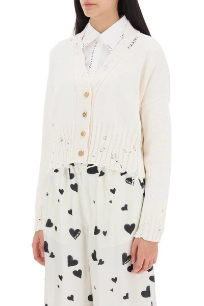Marni Destroyed-effect Cropped Cardigan In White