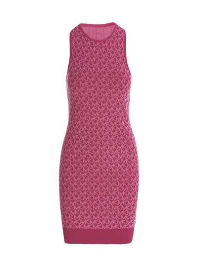 Shop Michael Michael Kors Michael Kors All-over Logo Dress In Fuchsia