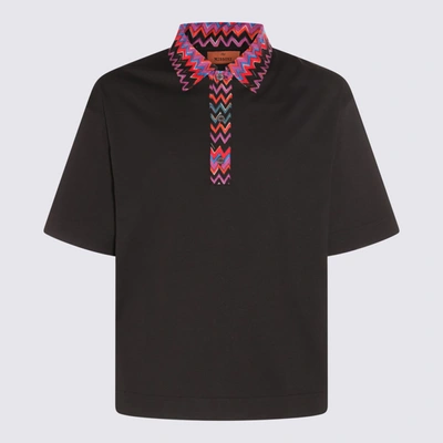 Shop Missoni Black Multicolour Cotton Zig Zag Polo Shirt In Black And Multicolor