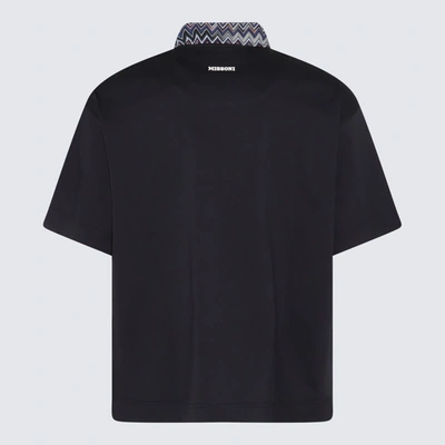 Shop Missoni Navy And Blue Cotton Zig Zag Polo Shirt In Navy And Blue-bluette