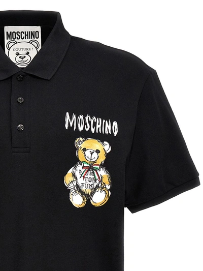 Shop Moschino 'archive Teddy' Polo Shirt In Black