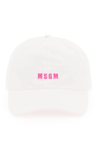 Shop Msgm Fluo Logo Baseball Cap In White