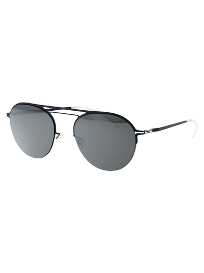 Shop Mykita Sunglasses In 091 Silver/navy Light Silver Flash