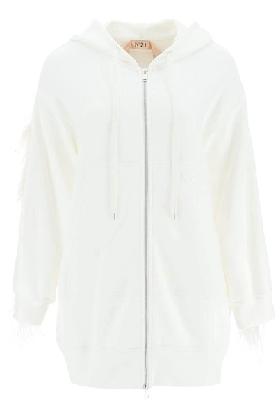 Shop N°21 N.21 Oversized Hoodie With Feathers In White