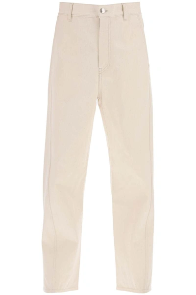 Shop Oamc 'cortes' Cropped Jeans In Beige