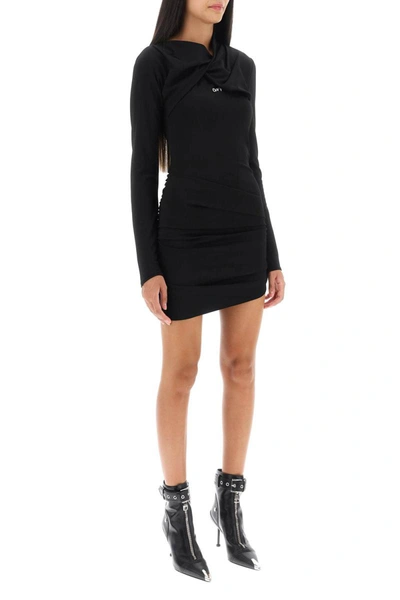 Shop Off-white Draped Asymmetrical Mini Dress In Black