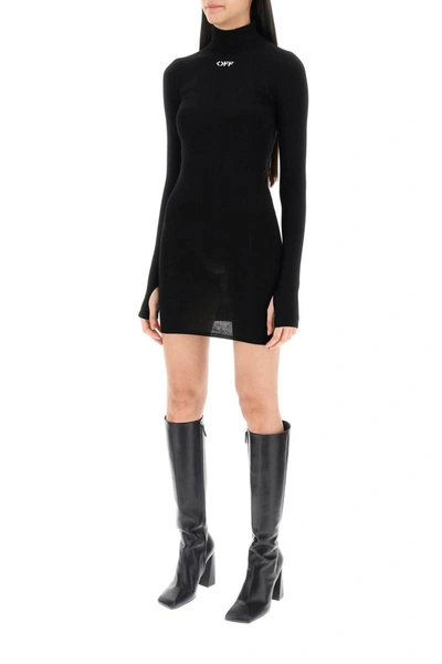 Shop Off-white Knitted Mini Dress With Off Logo In Black
