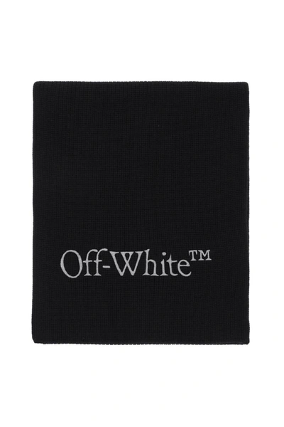 Shop Off-white Wool Scarf With Logo Embroidery In Black