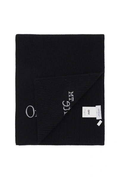 Shop Off-white Wool Scarf With Logo Embroidery In Black