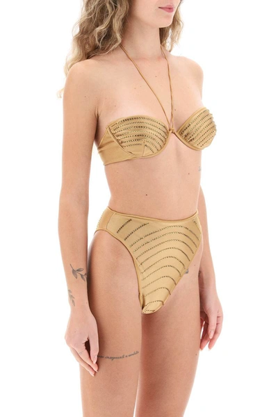 Shop Oseree Oséree Bikini Set With Rhinestones In Beige