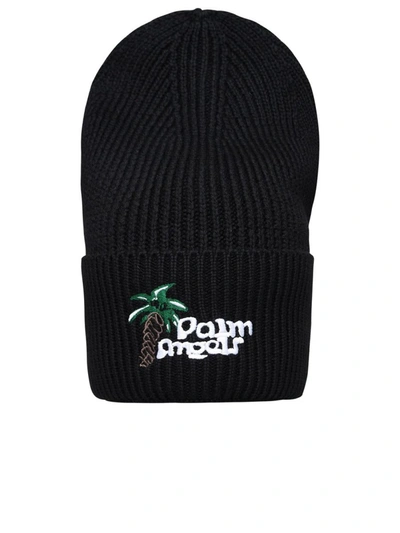 Shop Palm Angels Black Polyester Beanie