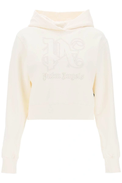 Shop Palm Angels Cropped Hoodie With Monogram Embroidery In Multicolor