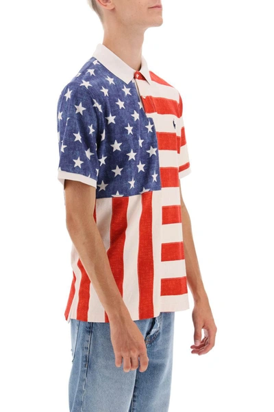 Shop Polo Ralph Lauren Classic Fit Polo Shirt With Printed Flag In Multicolor