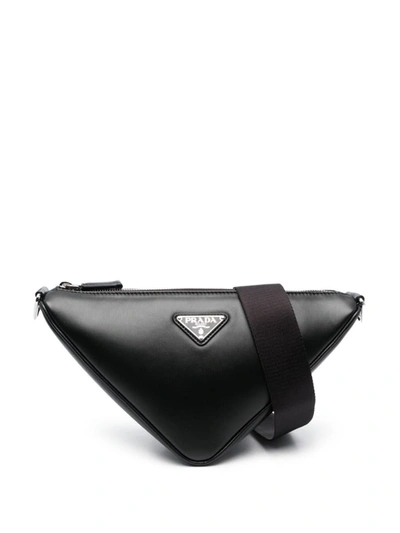 Shop Prada Triangle Logo Plaque Crossbody Bag In Nero