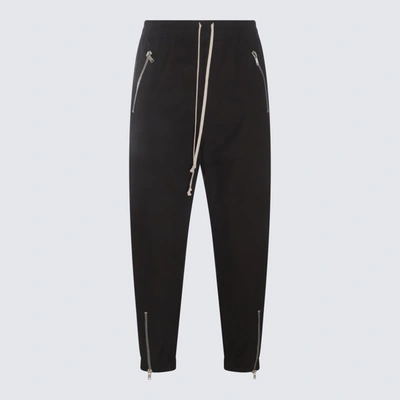 Rick Owens Black Drop-crotched Track Pants With Drawstring In Stretch Cotton Man In Black