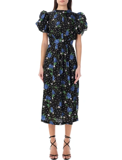 Shop Rotate Birger Christensen Rotate Puffy Sleeves Long Dress In Black Blue Flower
