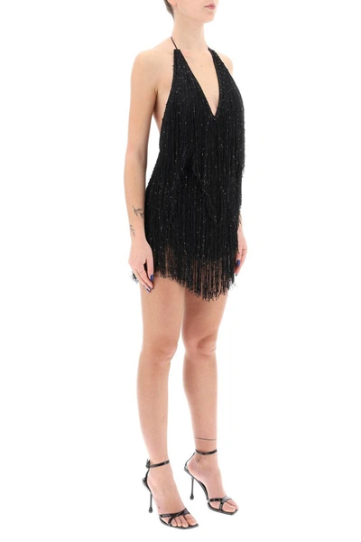 Shop Rotate Birger Christensen Rotate Sequined Fringed Mini Dress In Black