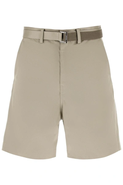 Shop Sacai Cotton Belted Shorts In Brown