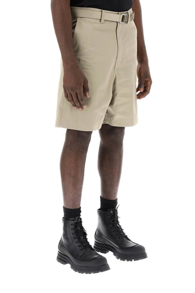 Shop Sacai Cotton Belted Shorts In Brown