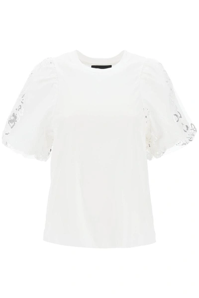 Shop Simone Rocha Embroidered Puff Sleeve A-line T-shirt In White
