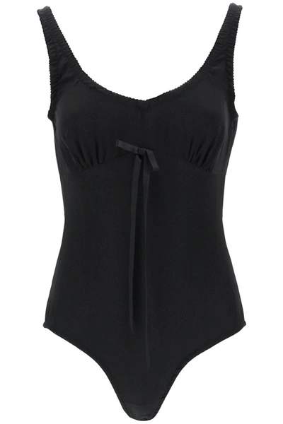 Shop Simone Rocha Silk Blend Bodysuit With Bow Detail In Black