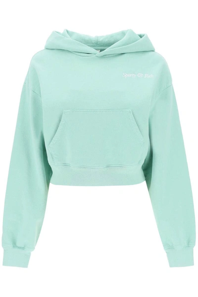 Shop Sporty And Rich Sporty Rich 'italic Logo' Cropped Hoodie In Green